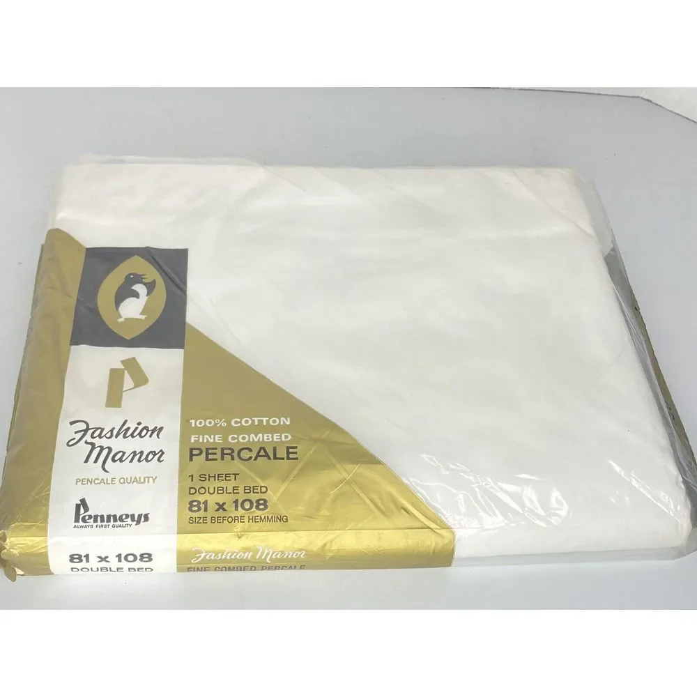 Vintage Flat Sheet Fashion Manor‎ JC Pennys Pencale Quality Double Bed NIP